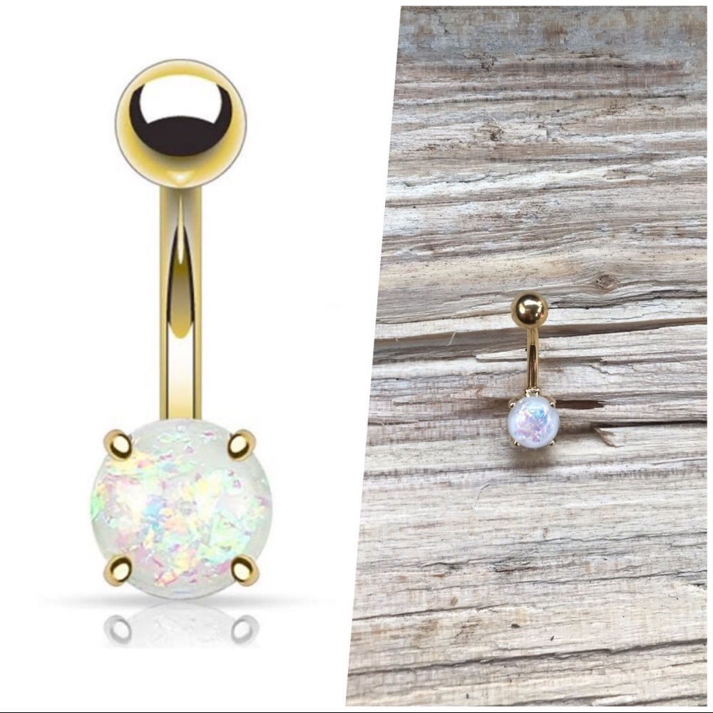 Gold Opal Belly Button Navel Ring
